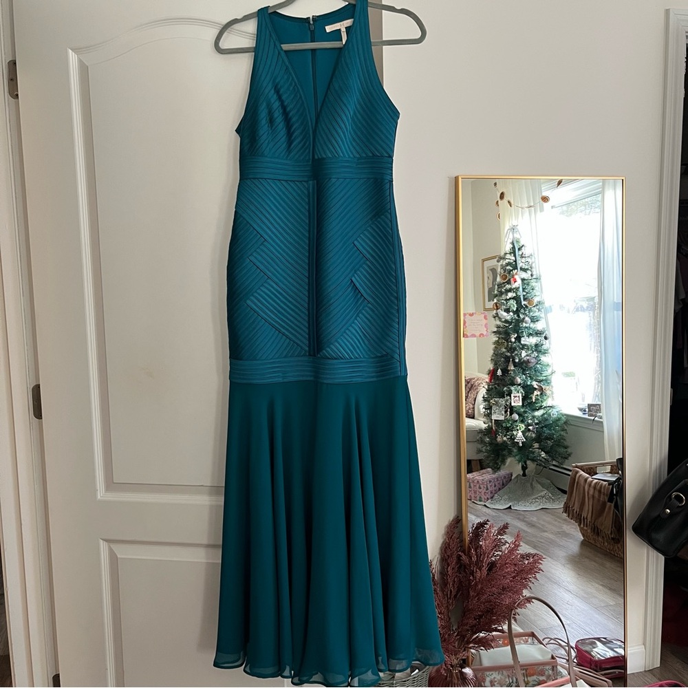 Halston Heritage Teal High-Low Evening Dress